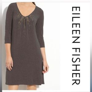 Eileen‎ Fisher Embellished V-Neck Knit Mini Dress